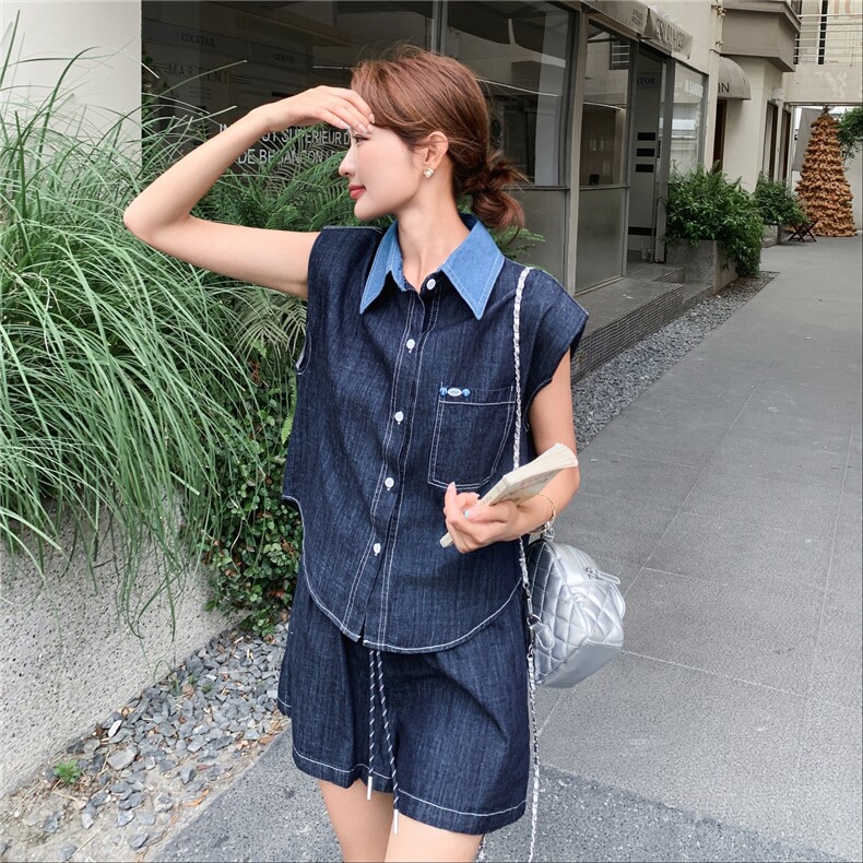 现货25新款夏装牛仔短裤套装三件套2D044-766-P145-K225,女装套装/套裙,2D044