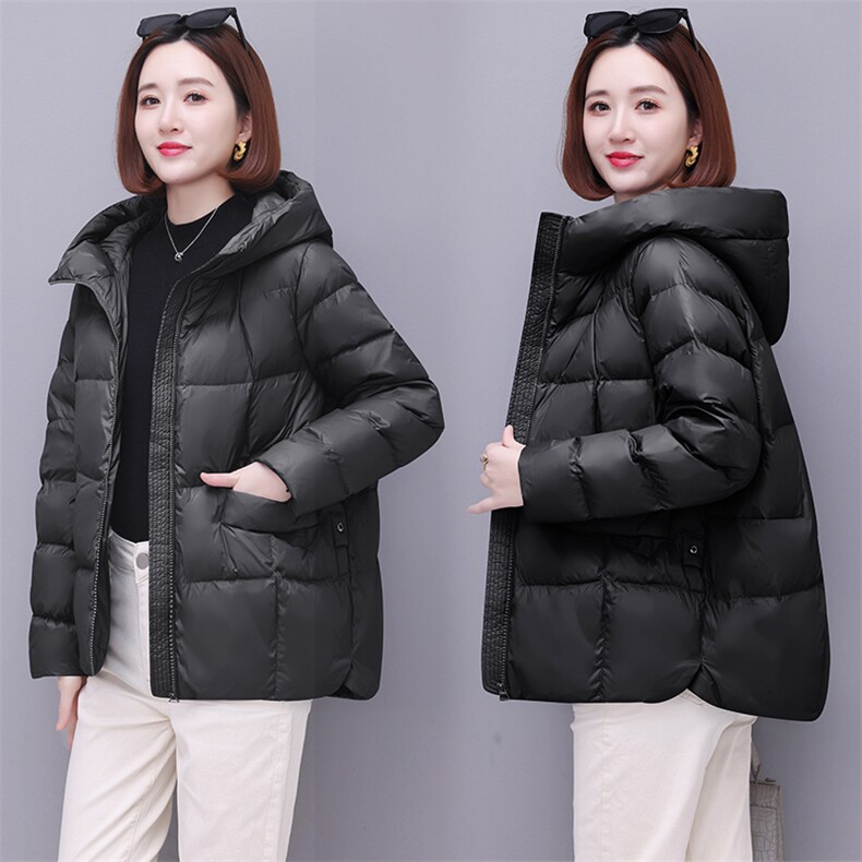 时尚保暖女士羽绒服大码宽松显瘦纯色外套冬季必备长袖棉衣,女装羽绒服,深妍伊美