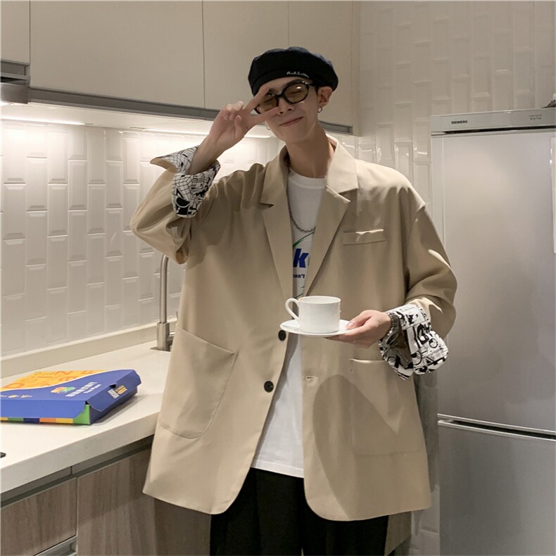 休闲西装男袖子拼色港风2023春秋季新款上衣ins帅气外套W1378-P58,男装西服,星座412-2