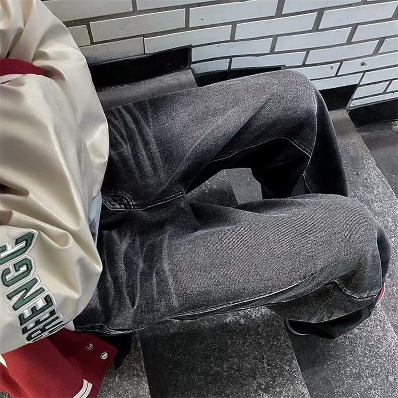 复古做旧直筒牛仔裤新款宽松阔腿水洗拖地显瘦设计感长裤子-KZ044,男装牛仔裤,星座601-2