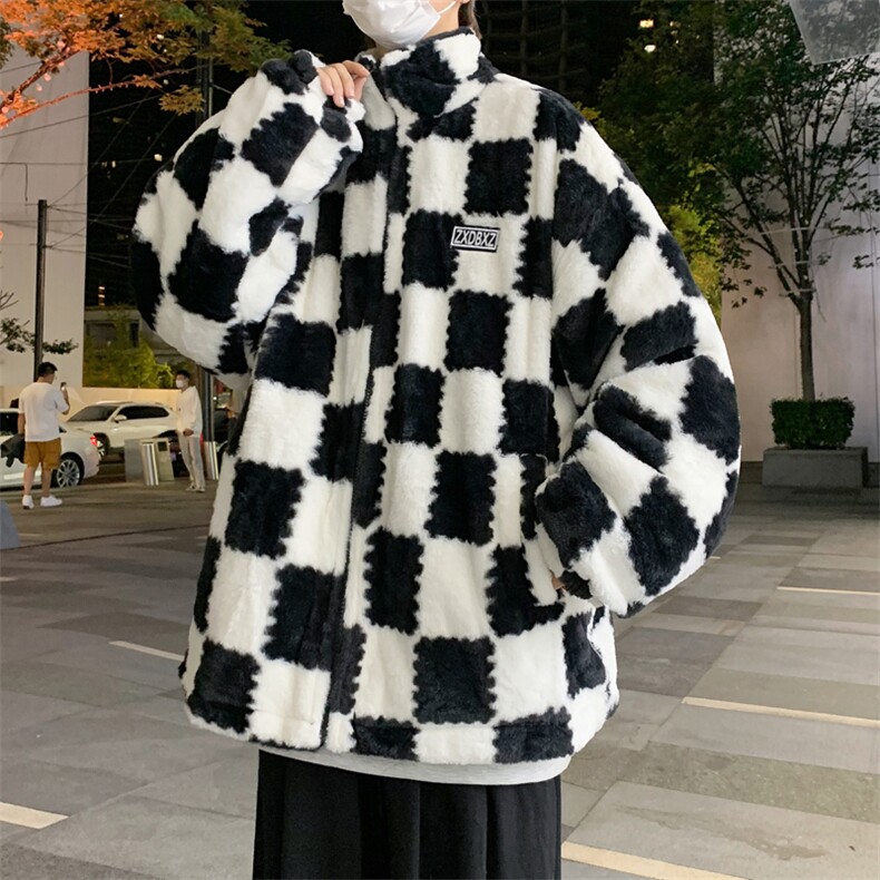 2023冬季复古棋盘格棉袄宽松加厚学生棉衣棉服外套W6107-P65图片