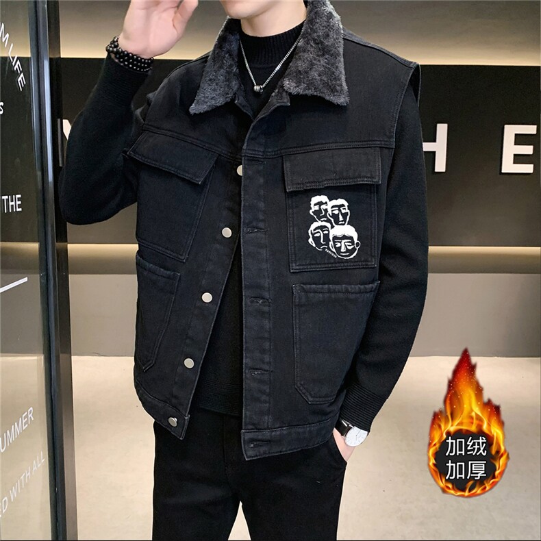 MJ256J-68-限价98M-5XL牛仔马夹大码加绒羊羔绒工装ins,男装工装外套,星座103A