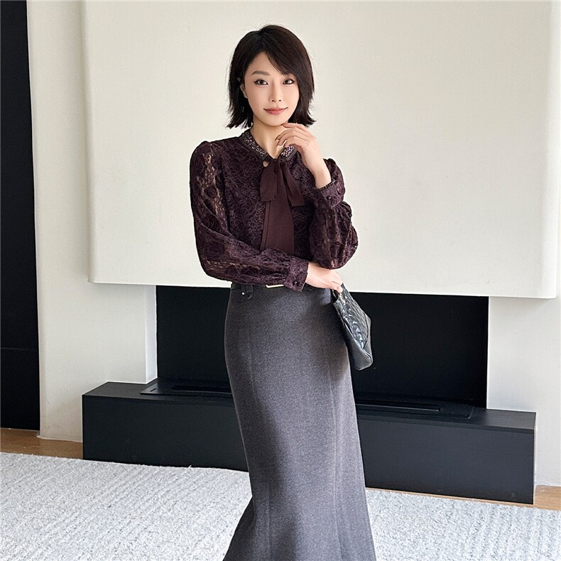 2025秋冬转新款百搭蕾丝法式蝴蝶结长袖小衫高级感上衣打底衫,女装蕾丝衫/雪纺衫,2C091