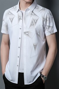 短袖衬衫男2023年夏季新款中年商务休闲经典时尚简约百搭条纹衬衣图片