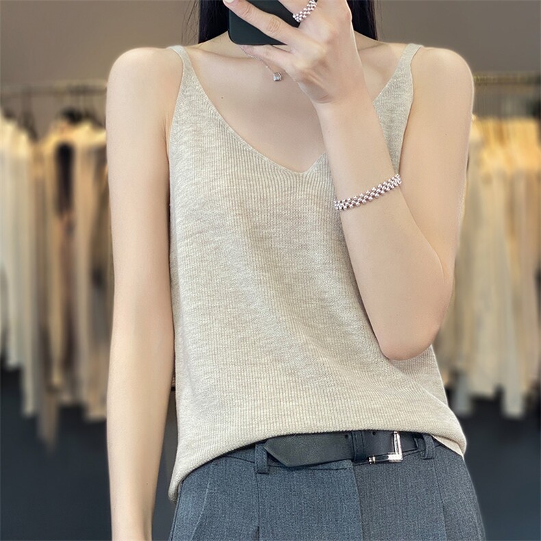 细带无袖背心女夏薄款针织吊带背心外穿2024年夏季,女装背心吊带,越洋羊