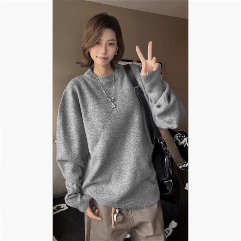 情侣日系韩版上衣舒适潮搭百花绒高街针织衫毛衣HY872TP35无差价图片