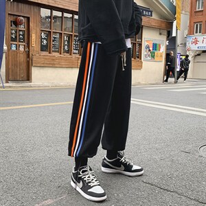 彩虹条纹休闲男士韩版百搭简约潮流宽松阔腿运动长裤 K1433-P28图片