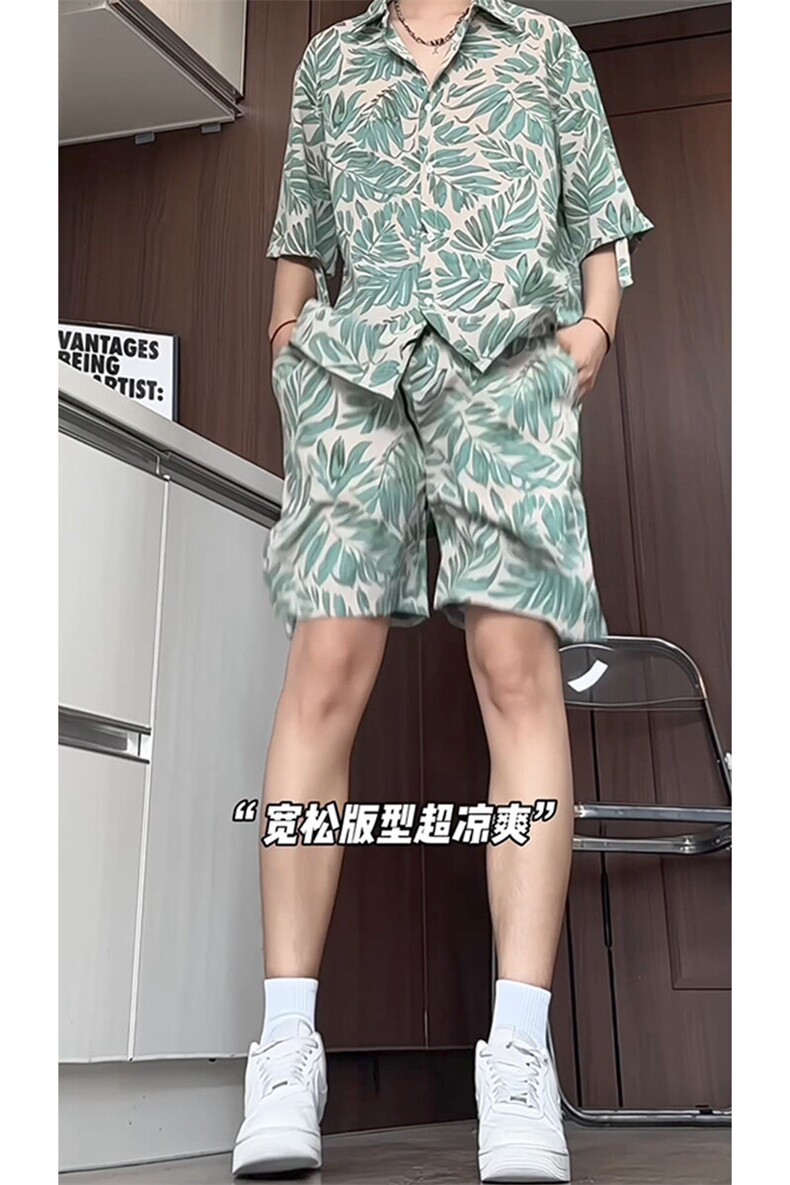短袖衬衫男+短裤男套装男100%聚酯纤维M-5XL大码TZ78707P50控98,男装休闲套装,星座226-1
