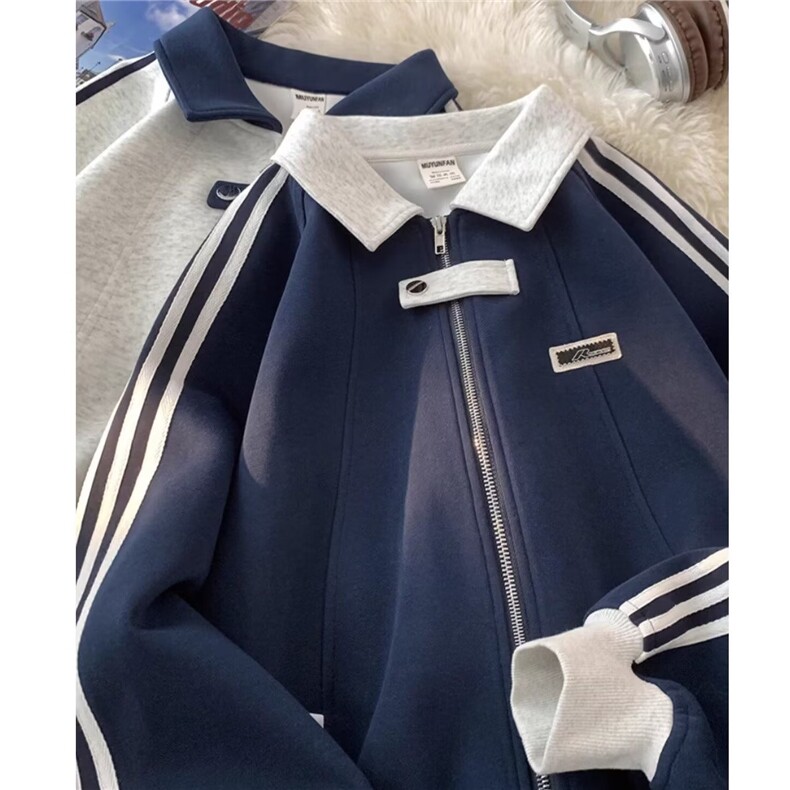 GC02-P482025美式复古休闲宽松开衫外套卫衣男春秋季新款拼接,女装短外套,电商B323A