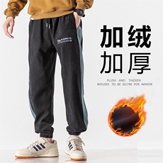 加绒加厚冬热卖款撞色拼接宽松大码运动休闲裤0501-2—P45，男装休闲裤，星座914-3