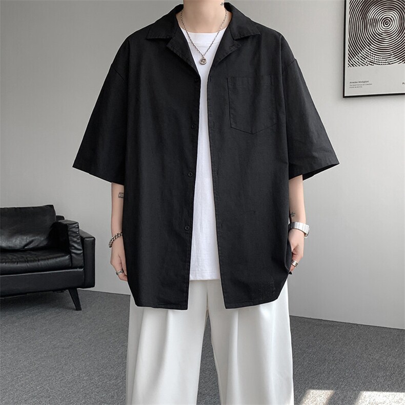 8XL-M亚麻短袖衬衫男夏薄款宽松休闲百搭大码半袖衬衣DC28002P50,男装衬衫,电商B312