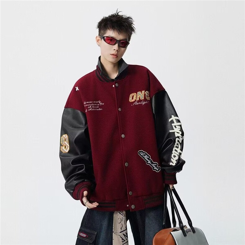 W11105-P73网图现货春季新款潮牌美式撞色棒球服外套夹克设计感,男装夹克,星座1608