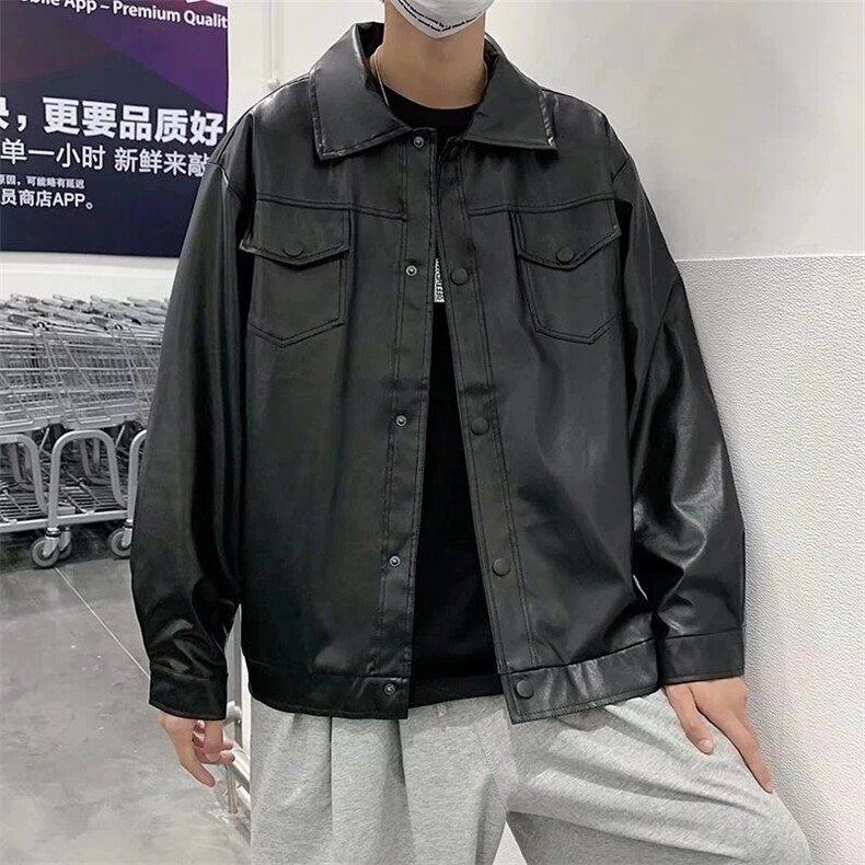 潮青少年秋季休闲刺绣字母PU皮夹克外套男机车皮衣翻领HH3325P57,男装皮衣,星座1013-5