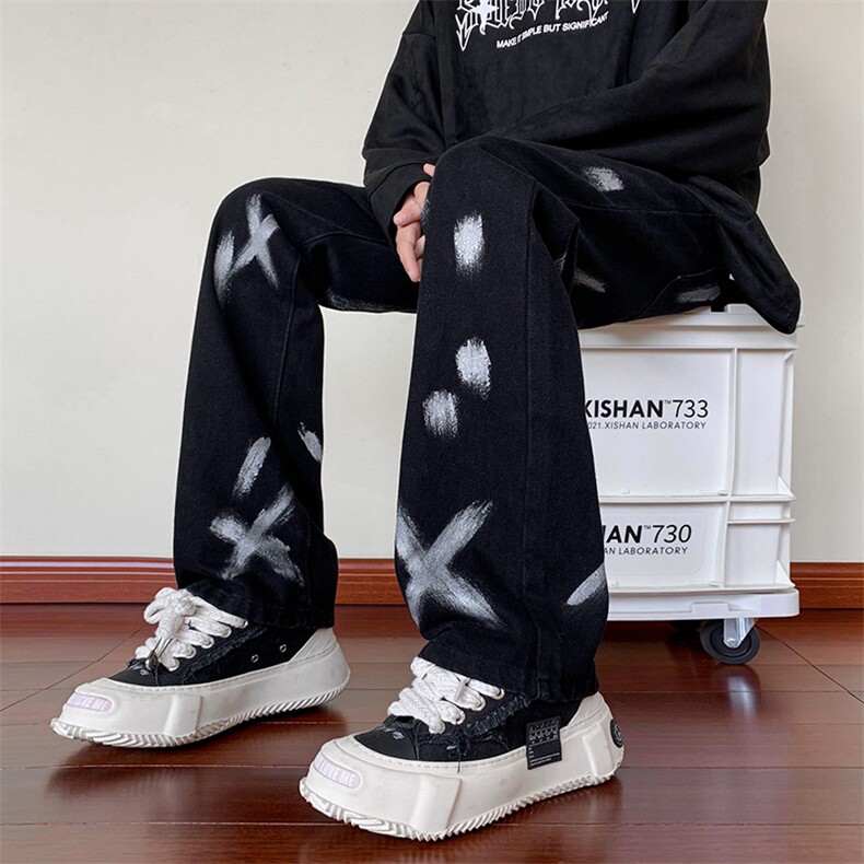 B221秋冬新款美式ins高街小众扎染喷墨牛仔裤LK22080-P60控78,男装牛仔裤,电商B221