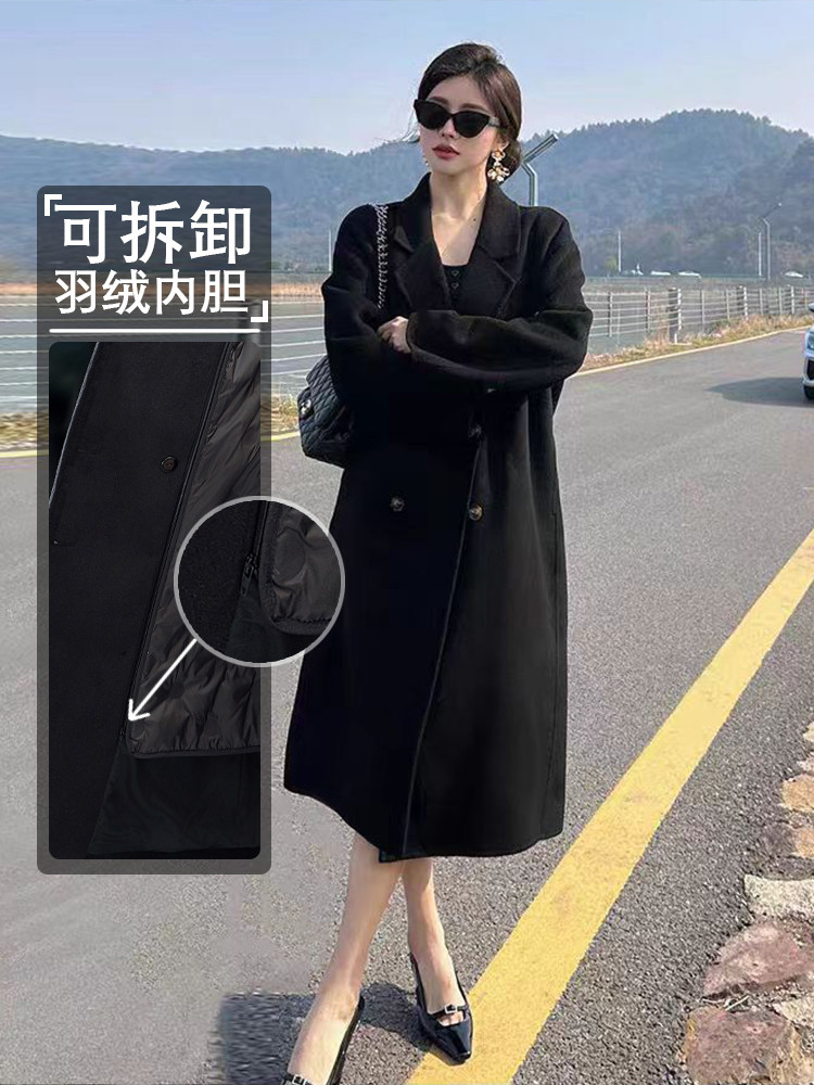 2025冬新品美拉德加厚白鸭绒可拆内胆毛呢大衣女时尚百搭呢子外套,女装毛呢外套,纪茹