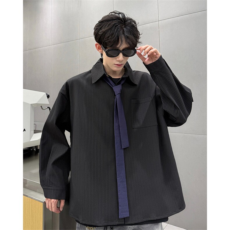 （送个性领带）CS1160-特P42控88肌理感长袖男小众设计大码衬衣,男装衬衫,电商A059