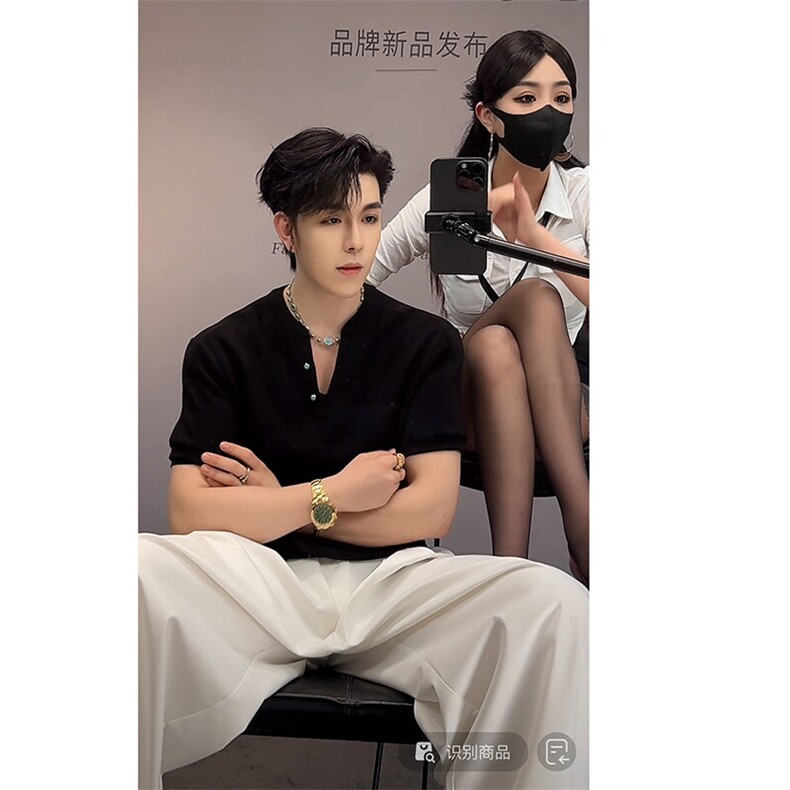 绿松石V领健身收袖口短袖男款显壮显肩宽亨利衫美式运动弹力半袖,男装T恤,电商B267