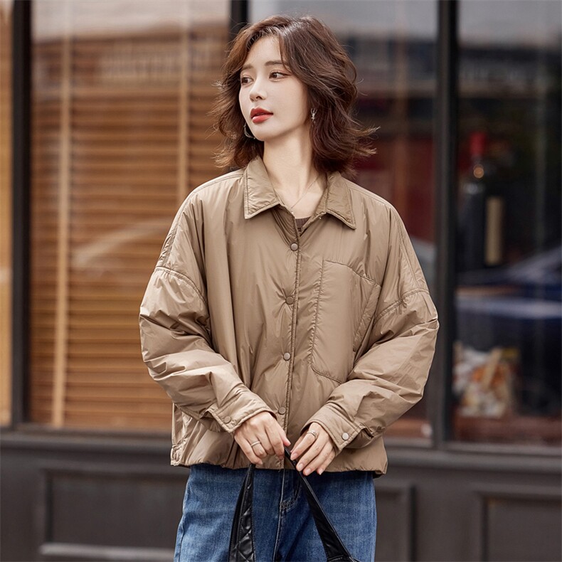 卡其色翻领轻薄保暖棉衣女2025秋冬新款小个子棉服外套女,女装棉衣/棉服,梦懿尔