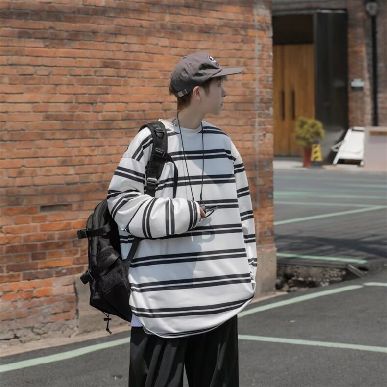 卫衣oversize小众高街潮牌ins条纹拼接外套简约高级上衣W5225-P22,男装卫衣,星座512-3