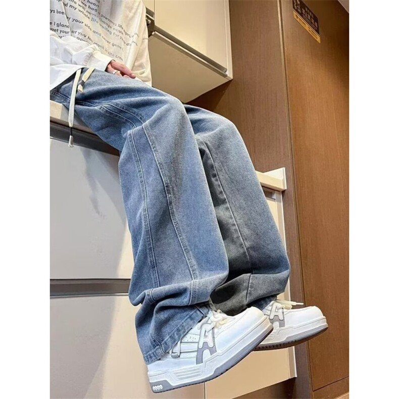 美式复古直筒牛仔裤男女宽松水洗松紧腰阔腿休闲裤K60676-P40网图,男装牛仔裤,电商B245