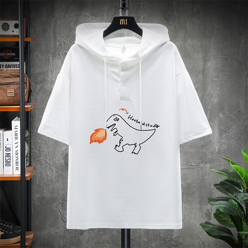 LD54040-P45 连帽短袖t恤男大码胖子带帽五分袖中袖 展架图片