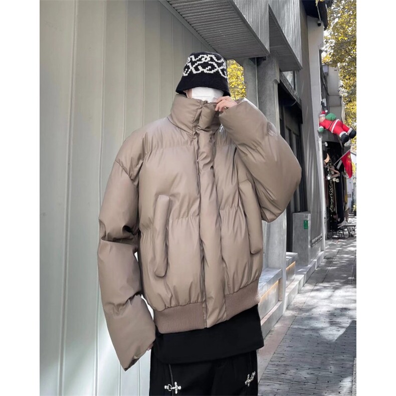 冬装重磅简约立领短款棉服外套男女加厚保暖宽松皮棉衣休闲面包服图片
