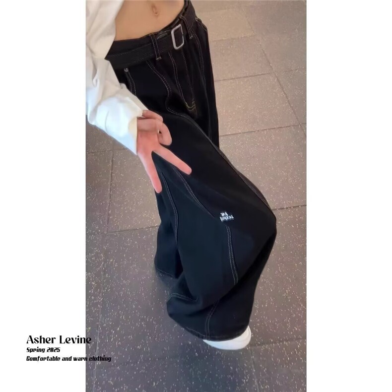 1506-1/KG1231/P46黑色弯刀牛仔裤男生潮牌新款宽松直筒阔腿高街,男装牛仔裤,星座1506-1