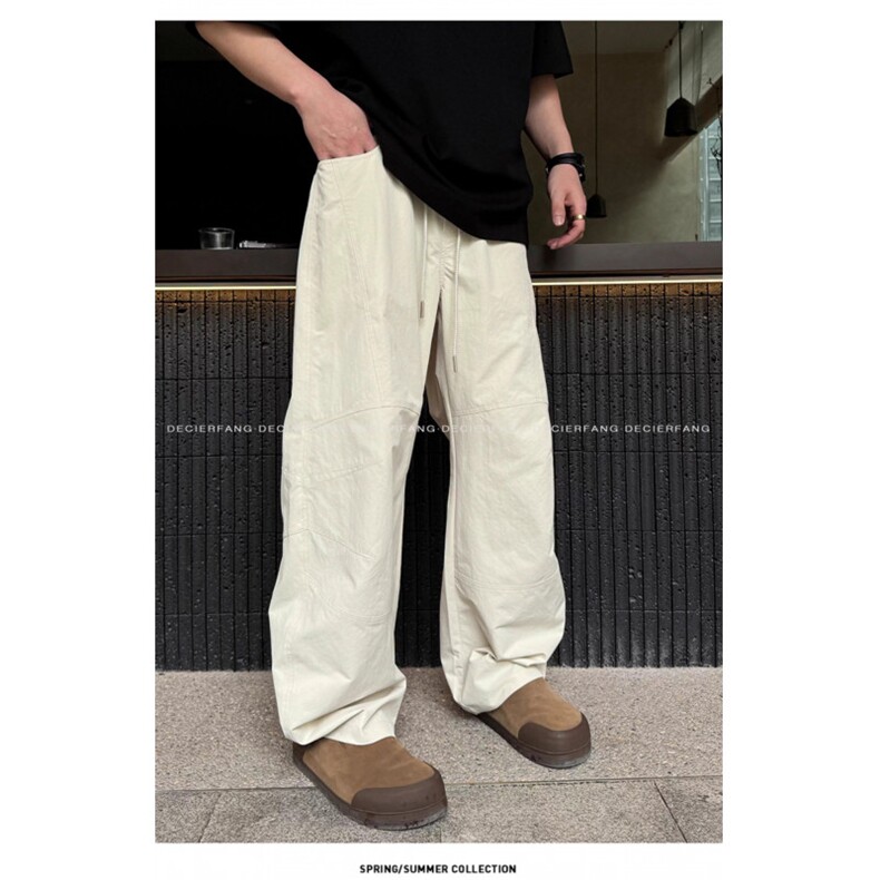 美式高街微喇弯刀裤男夏季高腰潮牌cleanfit阔腿裤提裆工装长裤子,男装休闲裤,星座513A