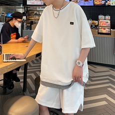 夏季简约风小华夫格舒适面料男士休闲套装HT3602+DK7866-P70控108，男装休闲套装，星座717