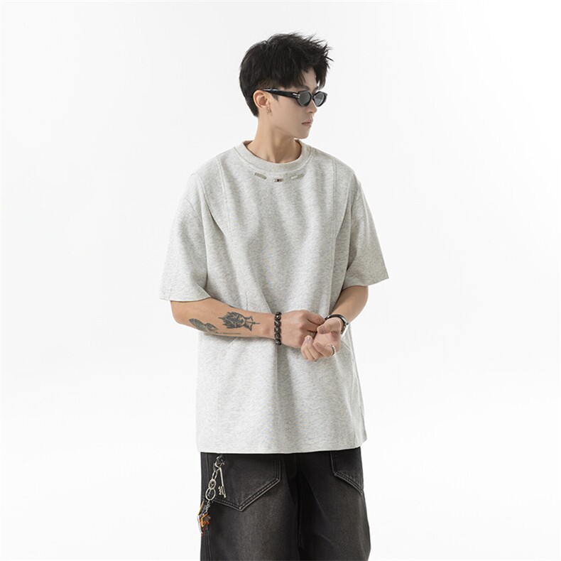 美式复古解构短袖T恤男潮牌夏季新款透气五分半袖P45控68,男装T恤,星座516