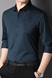 立领长袖衬衫男春秋季新款中年商务休闲纯色无痕男士衬衣时尚图片