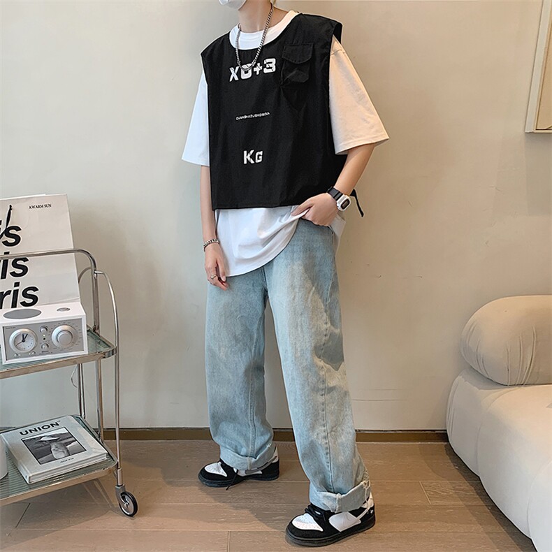 欧美高街帅气马甲男字母2023夏季新款ins宽松百搭外套W2796-P27,男装背心/马甲,星座412-2