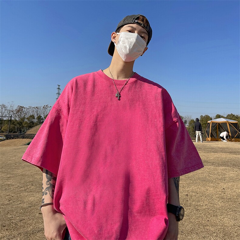 直播得物品质二开240克重磅纯棉水洗纯色光版T恤SX09支持独立包装,男装T恤,电商A486