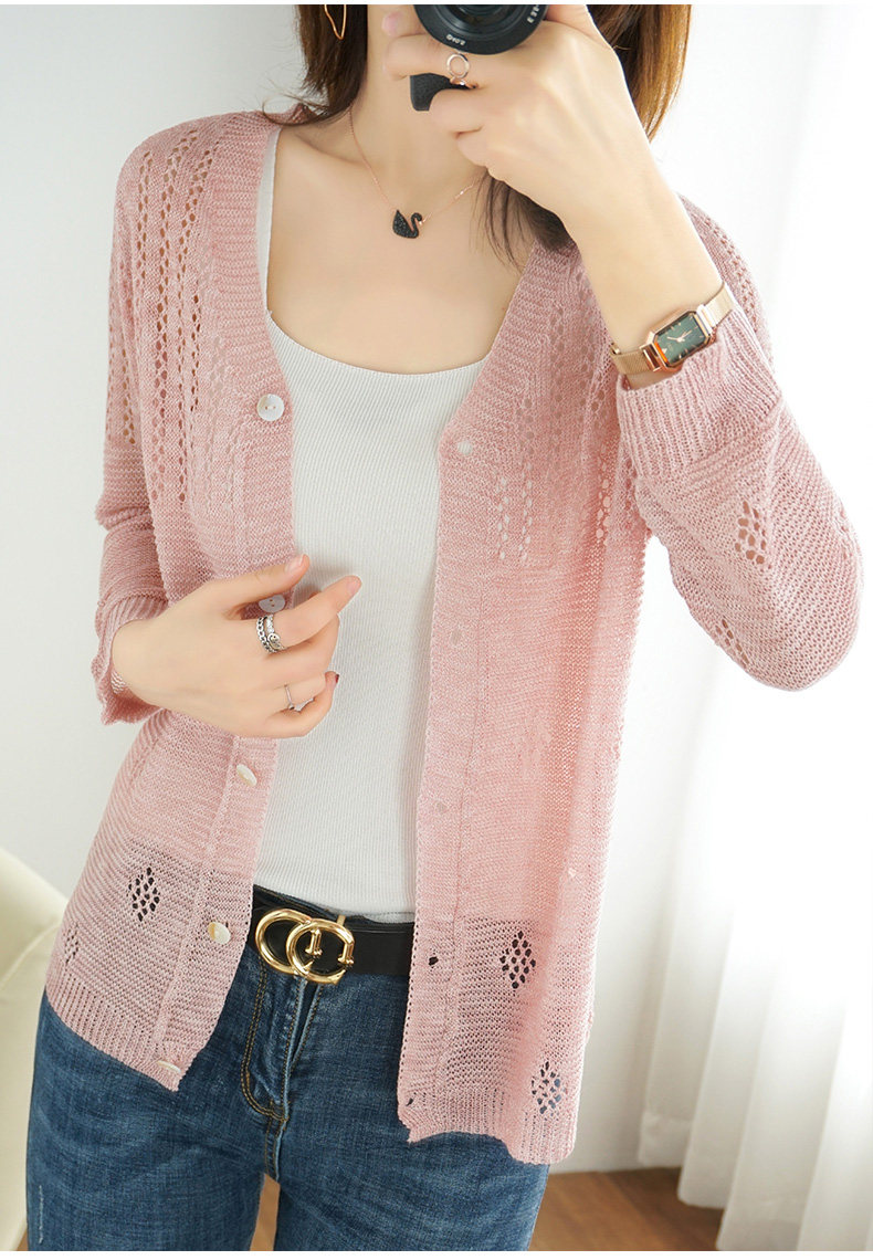 2025夏季新款春夏季短款针织开衫薄款镂空防晒衫女空调衫外搭披肩,针织衫/毛衣,百色羊绒