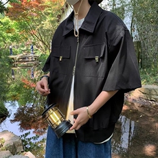 五分袖夏季潮流气质新款青春流行潮衬衫标准方领原宿纯色男简约，男装衬衫，星座716-4