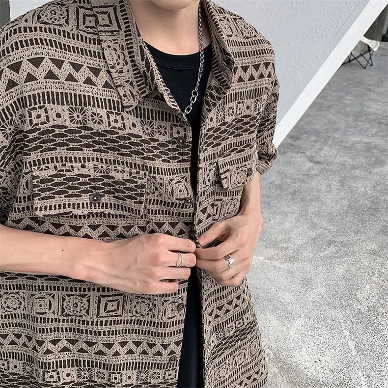夏男短袖衬衫波西米亚风格提花图案衬衣CS1300P40,男装衬衫,星座1013-1