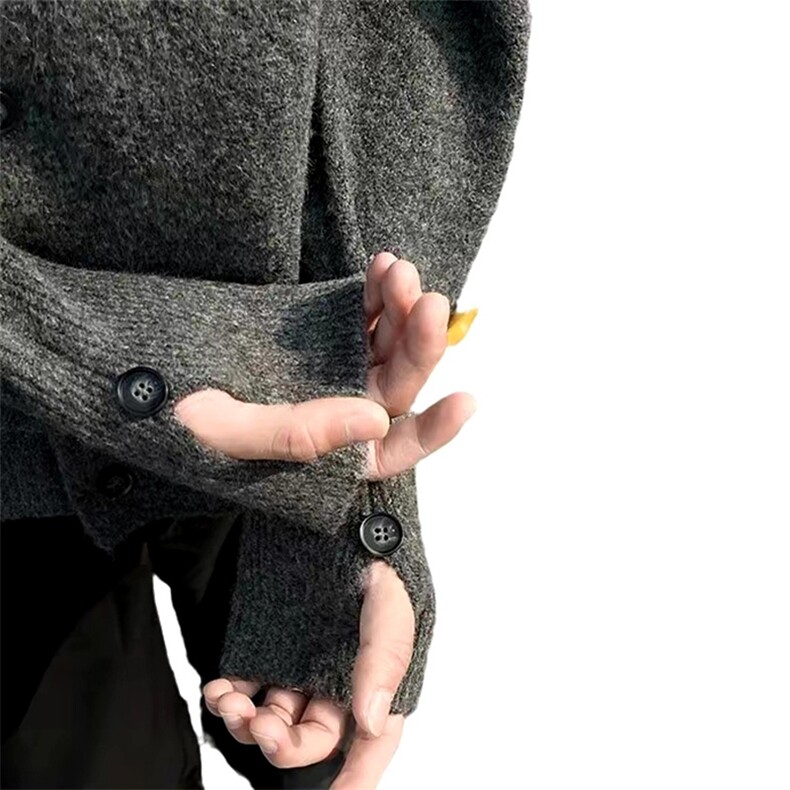 重磅秋冬男女北极绒开衫毛衣美式复古休闲慵懒风单排扣针织衫外套,男装针织衫/毛衣,电商A486-1