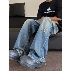 复古水洗破洞牛仔裤男高级感做旧宽松直筒阔腿裤N6697，男装牛仔裤，星座1116A-1（原606A）