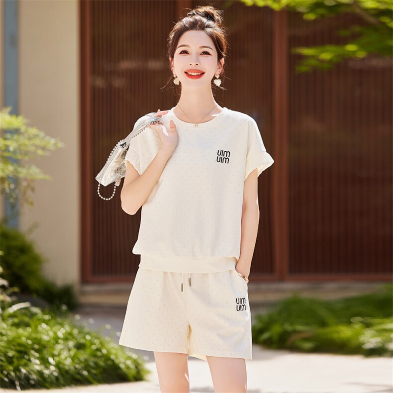 宽松减龄运动套装女夏欧货2024新款设计感休闲上衣阔腿短款两件套,女装套装/套裙,慧峰
