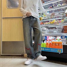 欧美hiphop裤子高街ins潮牌美式复古破洞牛仔裤男N8062P42，男装牛仔裤，星座1116-2