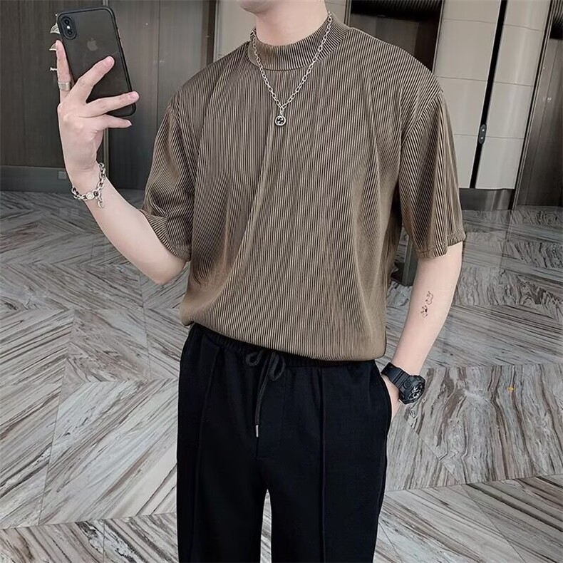 夏季运动短袖速干T恤健身衣服男纯色螺纹圆领宽松休闲撸铁训练服,男装T恤,星座506A