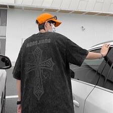 欧美复古做旧短袖T恤男女宽松ins潮牌街头情侣五分夏季TX313-p35，男装T恤，星座1008-2