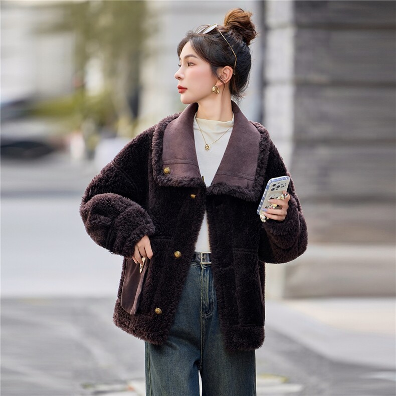 两面穿皮毛一体羊羔毛外套女2025秋冬新款洋气百搭超好看保暖大衣,女装棉衣/棉服,意芙