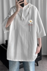 LD54059-P45连帽短袖t恤男大码胖子带帽五分袖中袖，男装T恤，电商A040