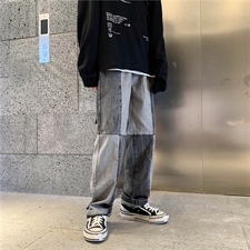 坠感阔腿牛仔裤男潮牌直筒潮ins宽松潮流复古拼接老爹裤n290-p40，男装牛仔裤，星座1008-2