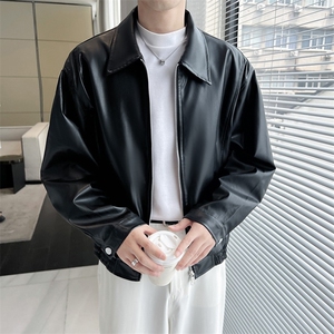 痞帅Pu皮衣小众设计感潮牌双拉链垫肩皮夹克男机车服秋冬高街外套图片