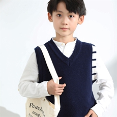 时尚儿童羊毛马甲秋冬新款圆领无袖针织背心男女童百搭简约外套，童装马夹/背心，伟泽羊绒