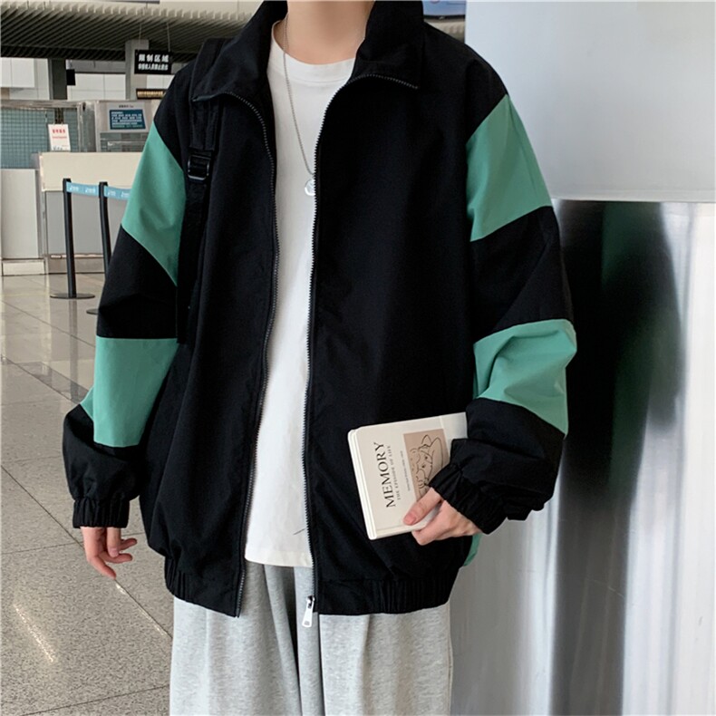 JK3013/P55秋装现货新款撞色港风夹克男女宽松外套大码潮流男上衣,男装夹克,电商A141