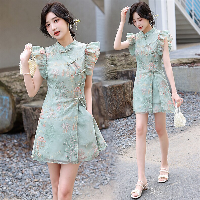 甜酷新中式女2025年夏季新款气质千金国风短裤温婉裙子，女装连衣裙，歌伊格美