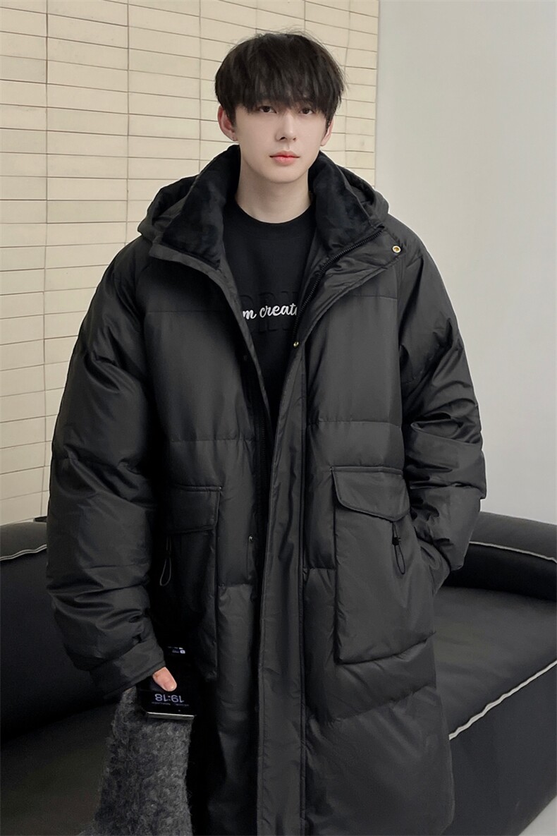 羽绒服男冬季新款港风宽松长款连帽白鸭绒外套YR928-P180(控价208,男装羽绒服,星座214-3